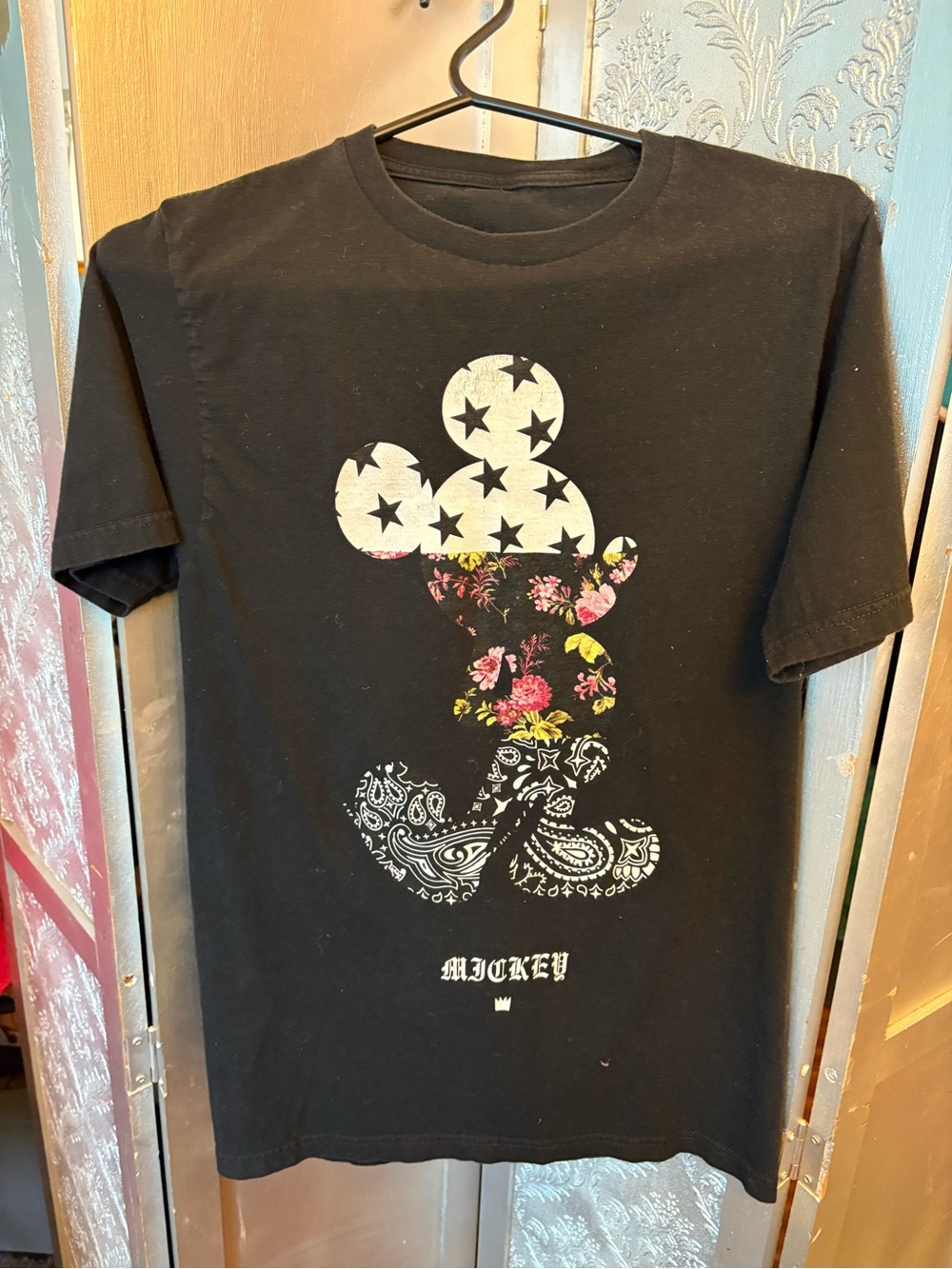 Neff Black T-Shirt with Mickey Floral & Star Silhouette